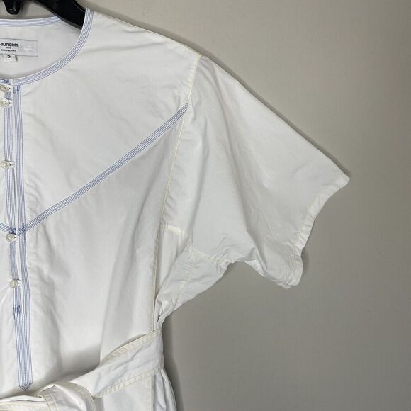 SAUNDERS Collective Nani Dress Womens 2 White Tie Waist Cotton Poplin Pockets - Picture 3 of 13